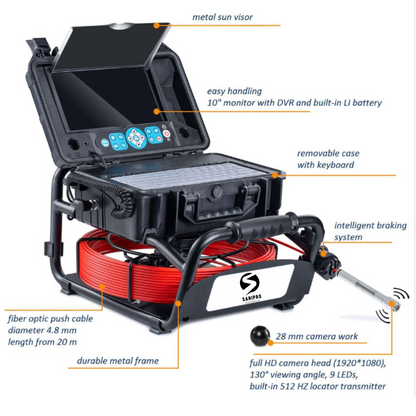 18 mm AHD Pipe Inspection Camera self-levelling with 512Hz transmitter