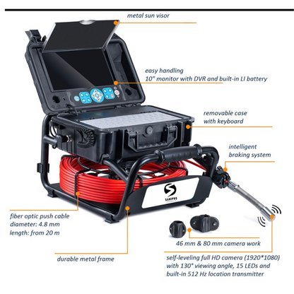 23mm AHD Pipe Inspection Camera self-levelling with 512Hz transmitter.